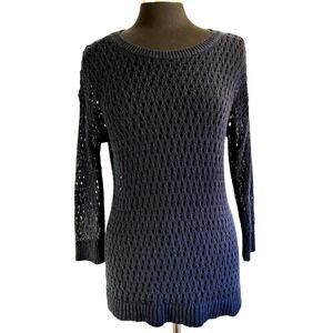 Ann Taylor Black Open Weave Pullover Sweater Size Large Coastal Beachy Capsule